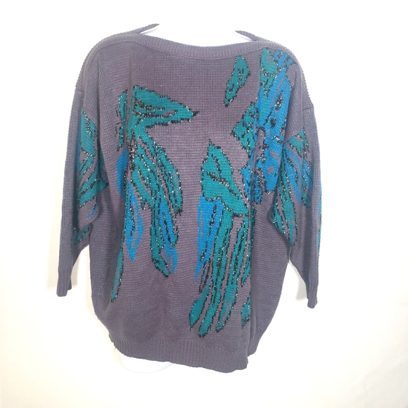 Vintage Knit Grey, Blue Green Sweater Size - Picture 2 of 9